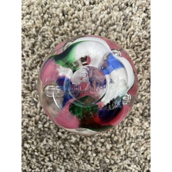 Vtg St. Clair Hand-Blown Art Glass Paperweight Pink Flower Multicolor STAMPED - Picture 5 of 5
